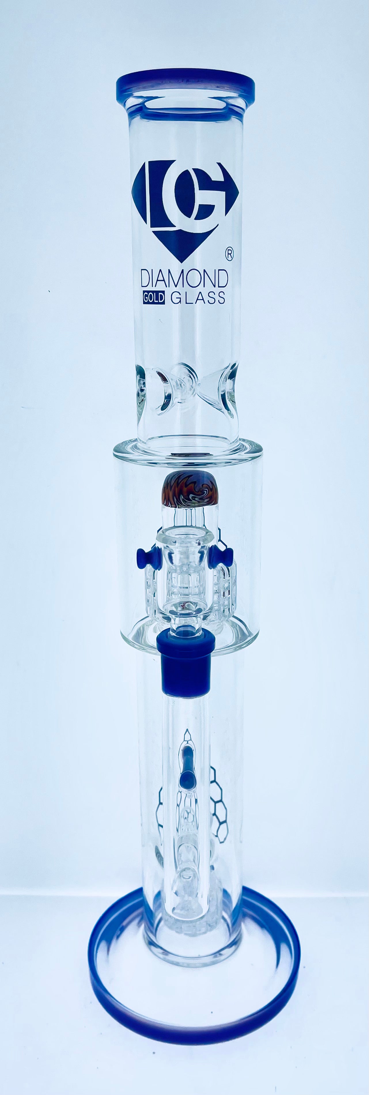 Diamond Glass 16" Color Rig w/ Dual matrix Perc & Wig Wag