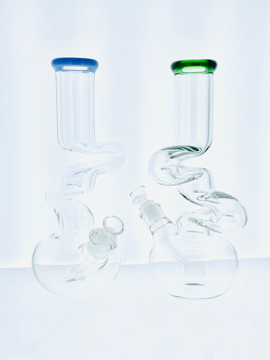 12" Double Kink Round Bottom Beaker w/ Color Lip